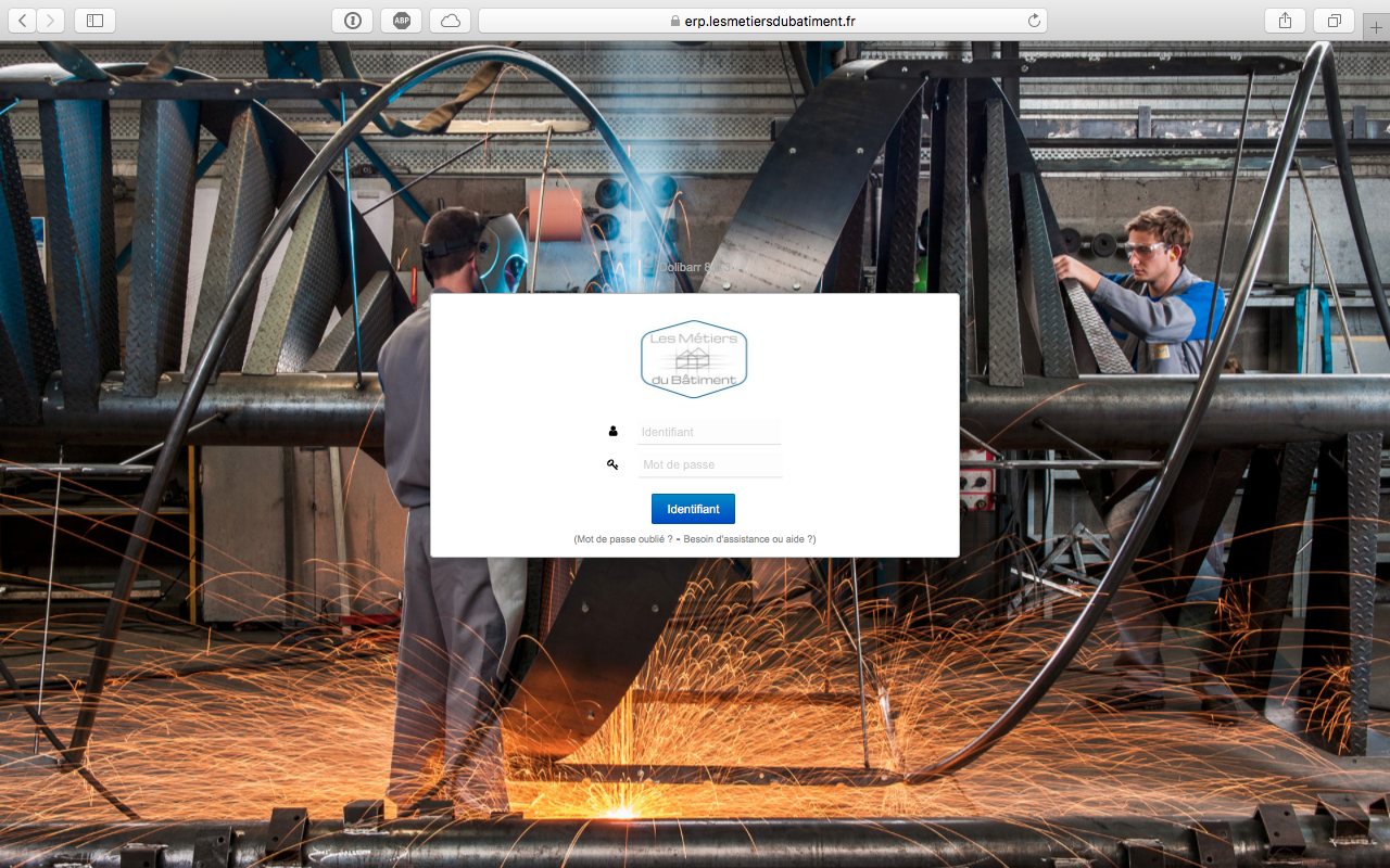 Interface Dolibarr configuree pour Les Metiers du Batiment